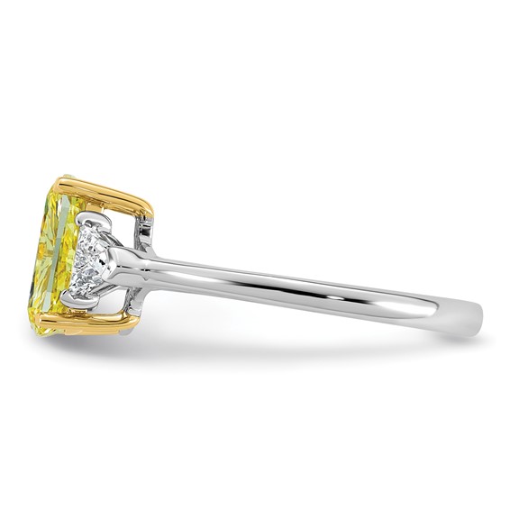Emma Grace 14K Two-Tone 2 1/2 carat Certified Lab Grown Diamond VS+ Long Cushion Vivid Yellow & VS+ F+ Trapezoid Complete Ring