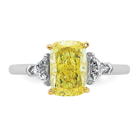 Emma Grace 14K Two-Tone 2 1/2 carat Certified Lab Grown Diamond VS+ Long Cushion Vivid Yellow & VS+ F+ Trapezoid Complete Ring