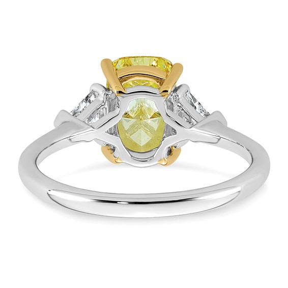 Emma Grace 14K Two-Tone 2 1/2 carat Certified Lab Grown Diamond VS+ Long Cushion Vivid Yellow & VS+ F+ Trapezoid Complete Ring