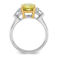 Emma Grace 14K Two-Tone 3.62 Carat Certified Lab Grown Diamond VS+ Long Cushion Vivid Yellow & VS+ F+ Trillion Complete Ring view 2