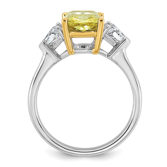 Emma Grace 14K Two-Tone 3 1/2 carat Certified Lab Grown Diamond VS+ Long Cushion Vivid Yellow & VS+ F+ Trapezoid Complete Ring