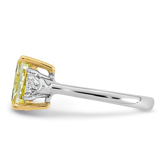 Emma Grace 14K Two-Tone 3 1/2 carat Certified Lab Grown Diamond VS+ Long Cushion Vivid Yellow & VS+ F+ Trapezoid Complete Ring