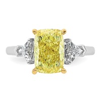 Emma Grace 14K Two-Tone 3.62 Carat Certified Lab Grown Diamond VS+ Long Cushion Vivid Yellow & VS+ F+ Trillion Complete Ring view 4