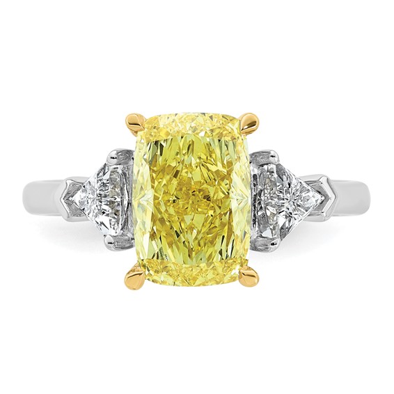 Emma Grace 14K Two-Tone 3 1/2 carat Certified Lab Grown Diamond VS+ Long Cushion Vivid Yellow & VS+ F+ Trapezoid Complete Ring