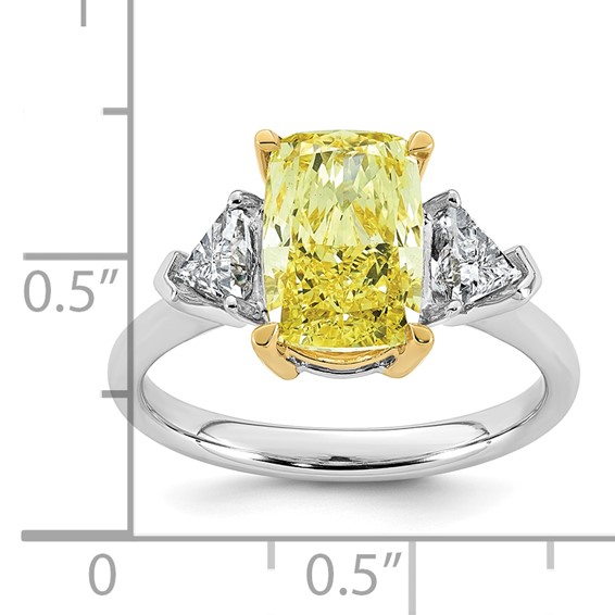 Emma Grace 14K Two-Tone 3 1/2 carat Certified Lab Grown Diamond VS+ Long Cushion Vivid Yellow & VS+ F+ Trapezoid Complete Ring