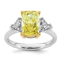 Emma Grace 14K Two-Tone 3.62 Carat Certified Lab Grown Diamond VS+ Long Cushion Vivid Yellow & VS+ F+ Trillion Complete Ring view 1