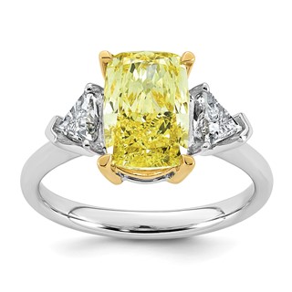 Emma Grace 14K Two-Tone 3 1/2 carat Certified Lab Grown Diamond VS+ Long Cushion Vivid Yellow & VS+ F+ Trapezoid Complete Ring
