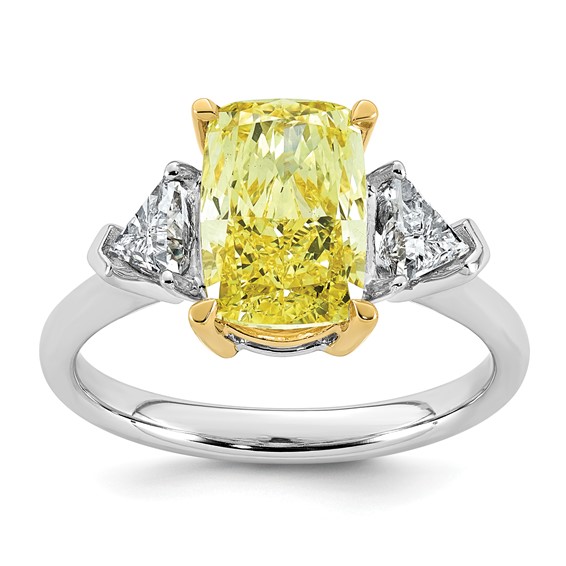 Emma Grace 14K Two-Tone 3 1/2 carat Certified Lab Grown Diamond VS+ Long Cushion Vivid Yellow & VS+ F+ Trapezoid Complete Ring
