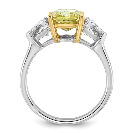 Emma Grace 14K Two-Tone 4 carat Certified Lab Grown Diamond VS+ Long Cushion Vivid Yellow & VS+ F+ Trapezoid Complete Ring
