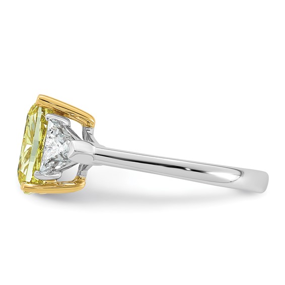 Emma Grace 14K Two-Tone 4 carat Certified Lab Grown Diamond VS+ Long Cushion Vivid Yellow & VS+ F+ Trapezoid Complete Ring