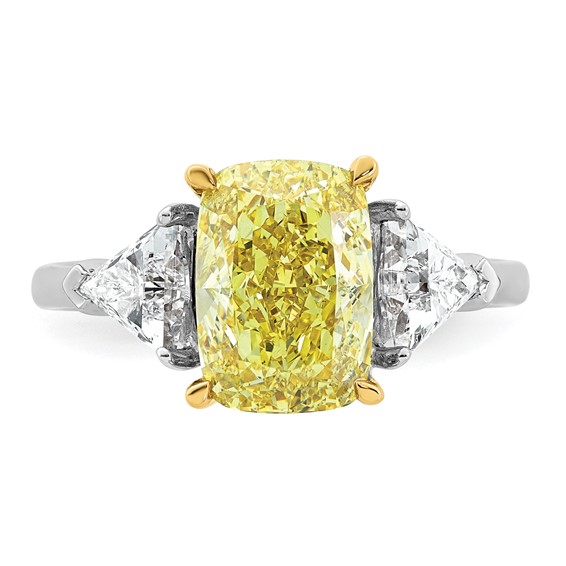 Emma Grace 14K Two-Tone 4 carat Certified Lab Grown Diamond VS+ Long Cushion Vivid Yellow & VS+ F+ Trapezoid Complete Ring
