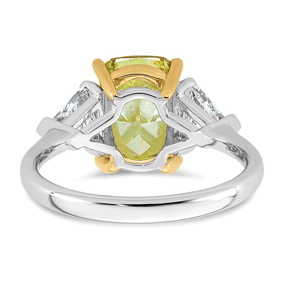 Emma Grace 14K Two-Tone 4 carat Certified Lab Grown Diamond VS+ Long Cushion Vivid Yellow & VS+ F+ Trapezoid Complete Ring
