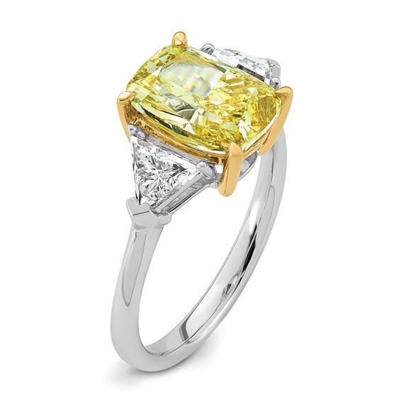 Emma Grace 14K Two-Tone 4 carat Certified Lab Grown Diamond VS+ Long Cushion Vivid Yellow & VS+ F+ Trapezoid Complete Ring
