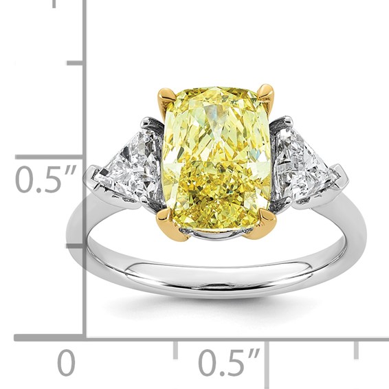Emma Grace 14K Two-Tone 4 carat Certified Lab Grown Diamond VS+ Long Cushion Vivid Yellow & VS+ F+ Trapezoid Complete Ring