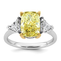 Emma Grace 14K Two-Tone 4.20 Carat Certified Lab Grown Diamond VS+ Long Cushion Vivid Yellow & VS+ F+ Trillion Complete Ring view 1