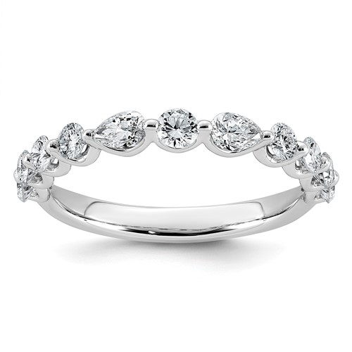 14K White Gold 0.88ct Lab Grown Dia VS+ F+ Round & Pear Comp Wedding Band