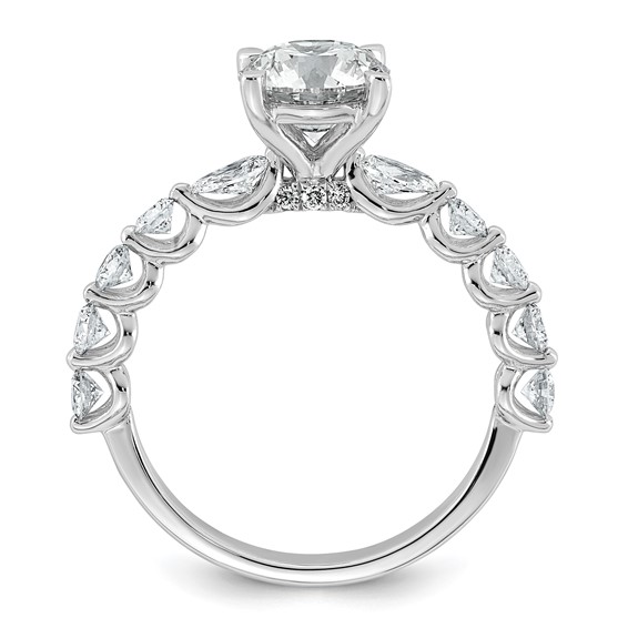 14k White Gold 2 1/4 carat Certified Lab Grown Diamond VS+ F+ Round Center with Round & Pear Sides Complete Engagement Ring