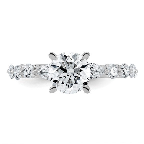 14k White Gold 2 1/4 carat Certified Lab Grown Diamond VS+ F+ Round Center with Round & Pear Sides Complete Engagement Ring