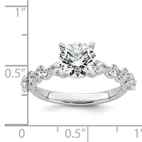 14k White Gold 2 1/4 carat Certified Lab Grown Diamond VS+ F+ Round Center with Round & Pear Sides Complete Engagement Ring