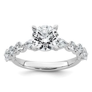 14k White Gold 2 1/4 carat Certified Lab Grown Diamond VS+ F+ Round Center with Round & Pear Sides Complete Engagement Ring