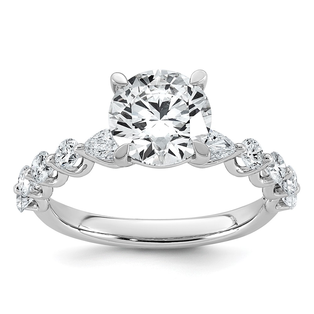 14K White Gold 2.75 Carat Certified Lab Grown Diamond VS+ F+ Round Center Ring with Round & Pear Sides Complete Engagement
