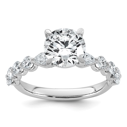 14K White Gold 2.75 Carat Certified Lab Grown Diamond VS+ F+ Round Center Ring with Round & Pear Sides Complete Engagement