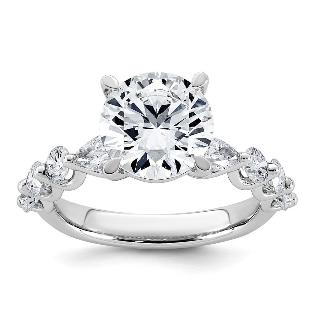 14K White Gold 4.12 Carat Certified Lab Grown Diamond VS+ F+ Round Center Ring with Round & Pear Sides Complete Engagement