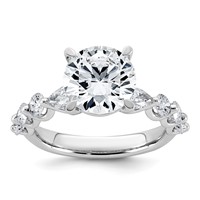 14K White Gold 4.12 Carat Certified Lab Grown Diamond VS+ F+ Round Center Ring with Round & Pear Sides Complete Engagement view 1