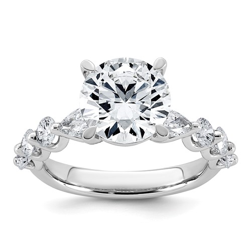 14K White Gold 4.12 Carat Certified Lab Grown Diamond VS+ F+ Round Center Ring with Round & Pear Sides Complete Engagement
