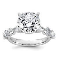 14K White Gold 5.12 Carat Certified Lab Grown Diamond VS+ F+ Round Center Ring with Round & Pear Sides Complete Engagement view 1