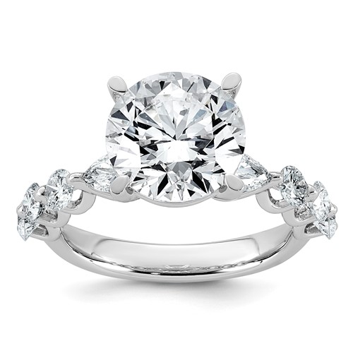 14K White Gold 5.12 Carat Certified Lab Grown Diamond VS+ F+ Round Center Ring with Round & Pear Sides Complete Engagement