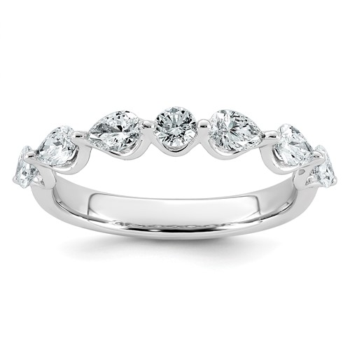 14K White Gold 0.88ct Lab Grown Dia VS+ F+ Pear Shape Stones Comp Wedding Band