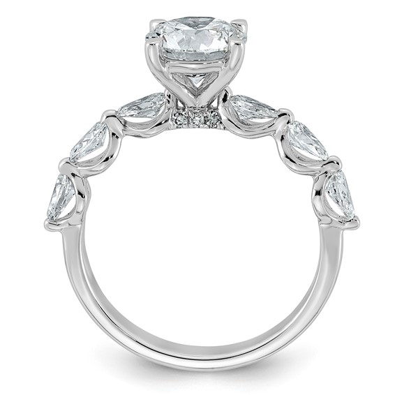 14k White Gold 2 1/5 carat Certified Lab Grown Diamond VS+ F+ Round Center with Pear Sides Complete Engagement Ring