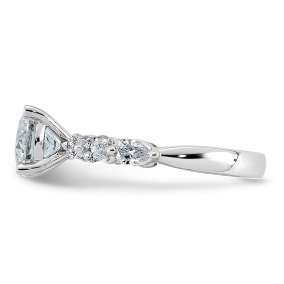 14k White Gold 2 1/5 carat Certified Lab Grown Diamond VS+ F+ Round Center with Pear Sides Complete Engagement Ring