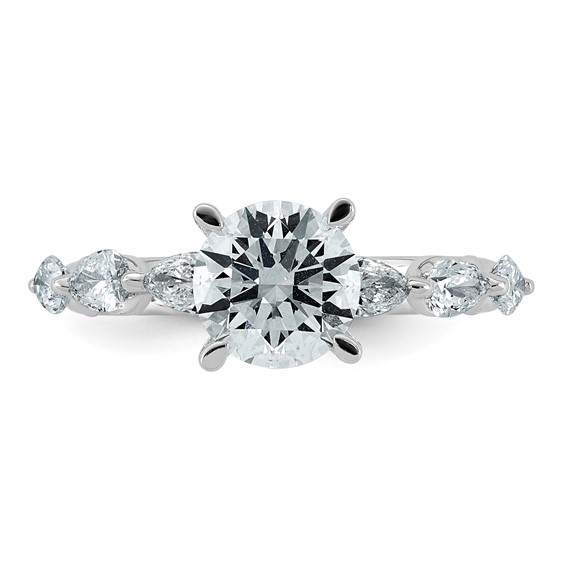 14k White Gold 2 1/5 carat Certified Lab Grown Diamond VS+ F+ Round Center with Pear Sides Complete Engagement Ring