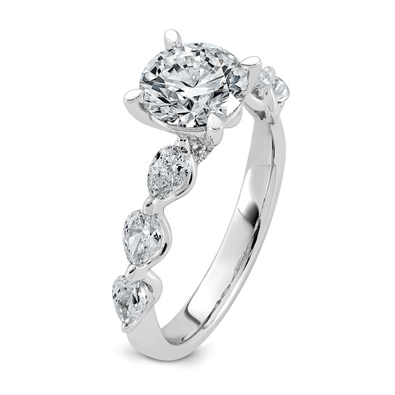 14k White Gold 2 1/5 carat Certified Lab Grown Diamond VS+ F+ Round Center with Pear Sides Complete Engagement Ring