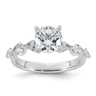 14k White Gold 2 1/5 carat Certified Lab Grown Diamond VS+ F+ Round Center with Pear Sides Complete Engagement Ring