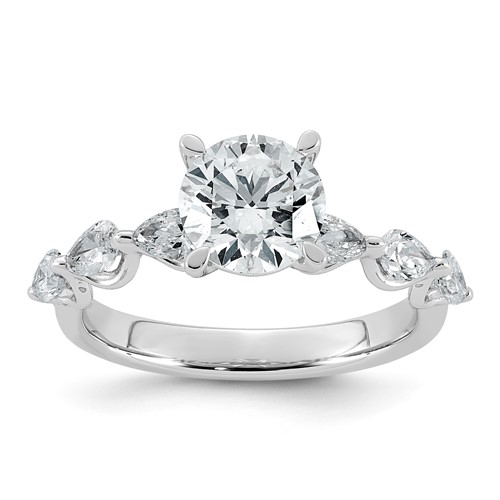 14K White Gold 2.20 Carat Certified Lab Grown Diamond VS+ F+ Round Center Ring with Pear Sides Complete Engagement