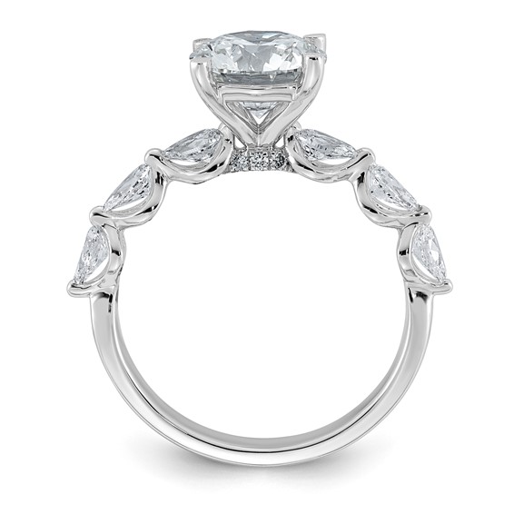 14k White Gold 2 3/4 carat Certified Lab Grown Diamond VS+ F+ Round Center with Pear Sides Complete Engagement Ring