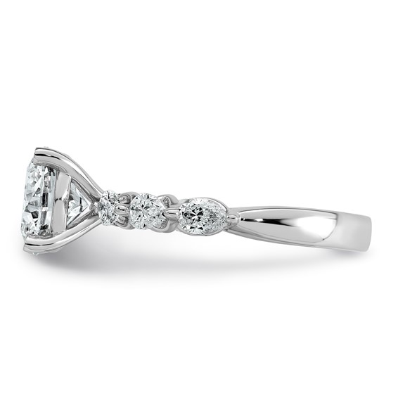 14k White Gold 2 3/4 carat Certified Lab Grown Diamond VS+ F+ Round Center with Pear Sides Complete Engagement Ring