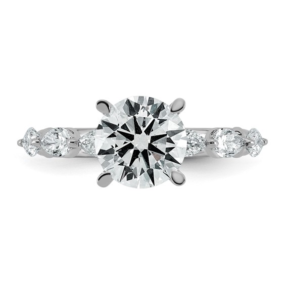 14k White Gold 2 3/4 carat Certified Lab Grown Diamond VS+ F+ Round Center with Pear Sides Complete Engagement Ring