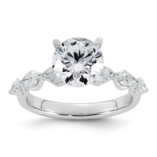14k White Gold 2 3/4 carat Certified Lab Grown Diamond VS+ F+ Round Center with Pear Sides Complete Engagement Ring