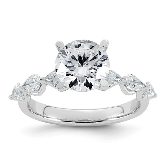14k White Gold 2 3/4 carat Certified Lab Grown Diamond VS+ F+ Round Center with Pear Sides Complete Engagement Ring