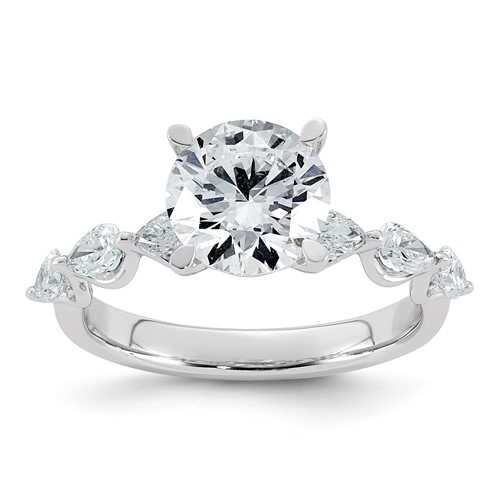 14K White Gold 2.75 Carat Certified Lab Grown Diamond VS+ F+ Round Center Ring with Pear Sides Complete Engagement