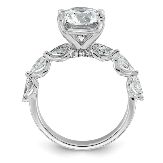 14k White Gold 3 7/8 carat Certified Lab Grown Diamond VS+ F+ Round Center with Pear Sides Complete Engagement Ring