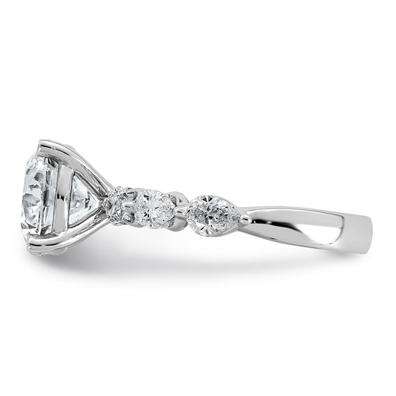 14k White Gold 3 7/8 carat Certified Lab Grown Diamond VS+ F+ Round Center with Pear Sides Complete Engagement Ring