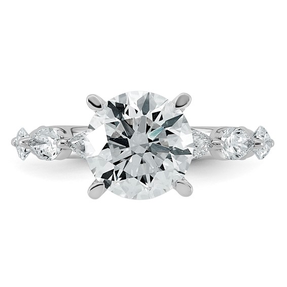 14k White Gold 3 7/8 carat Certified Lab Grown Diamond VS+ F+ Round Center with Pear Sides Complete Engagement Ring