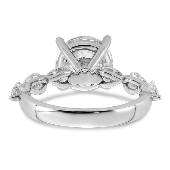 14k White Gold 3 7/8 carat Certified Lab Grown Diamond VS+ F+ Round Center with Pear Sides Complete Engagement Ring