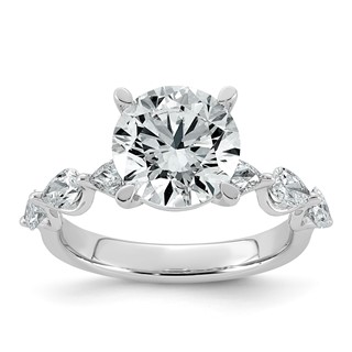 14k White Gold 3 7/8 carat Certified Lab Grown Diamond VS+ F+ Round Center with Pear Sides Complete Engagement Ring