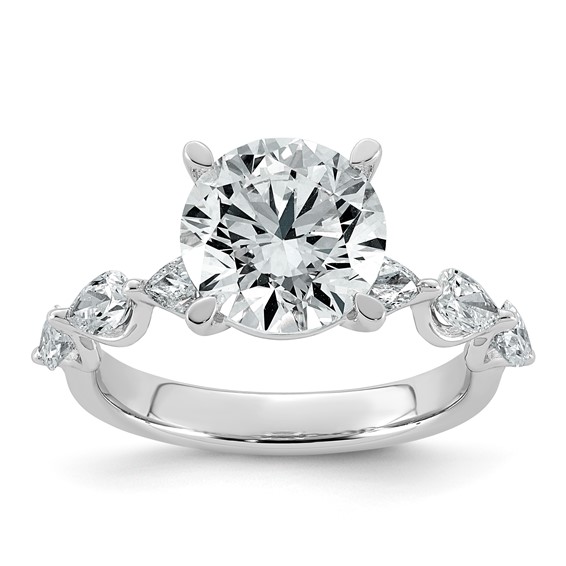 14k White Gold 3 7/8 carat Certified Lab Grown Diamond VS+ F+ Round Center with Pear Sides Complete Engagement Ring